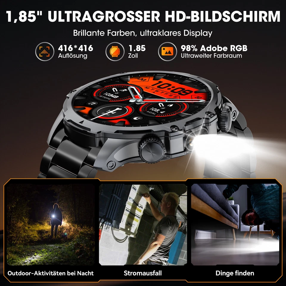 1,85-Zoll Smartwatch Für Herren (Antwort/Anruf) Robuster Militär Fitness Tracker - Bild 3 von 4