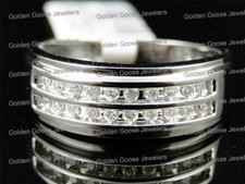 10K White Gold Round Cut White Diamond 2 Row Engagement Wedding Band Mens Ring
