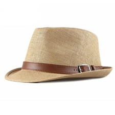 Straw Fedora Hat for Men Panama Hat Short Brim Summer Sun Hat Medium A-khaki