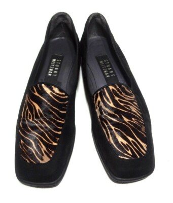 ジ*@様 shiun BLACK SUEDE MOCCASIN S STUART WEITZMAN ANIMAL PRINT BLACK SUEDE LOAFERS WOMEN'S
