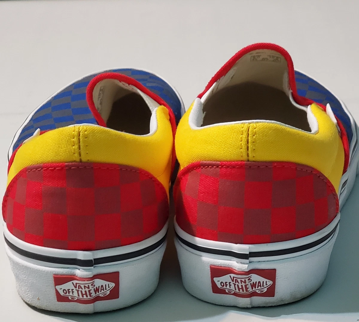 CLASSIC SLIP ON CHECKERBOARD VANS Blue Yellow Red 10.5US