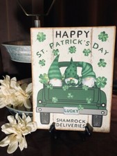 Gnomes, St Patrick's Day, LUCKY, Green Truck, Handcrafted Plaque / Sign