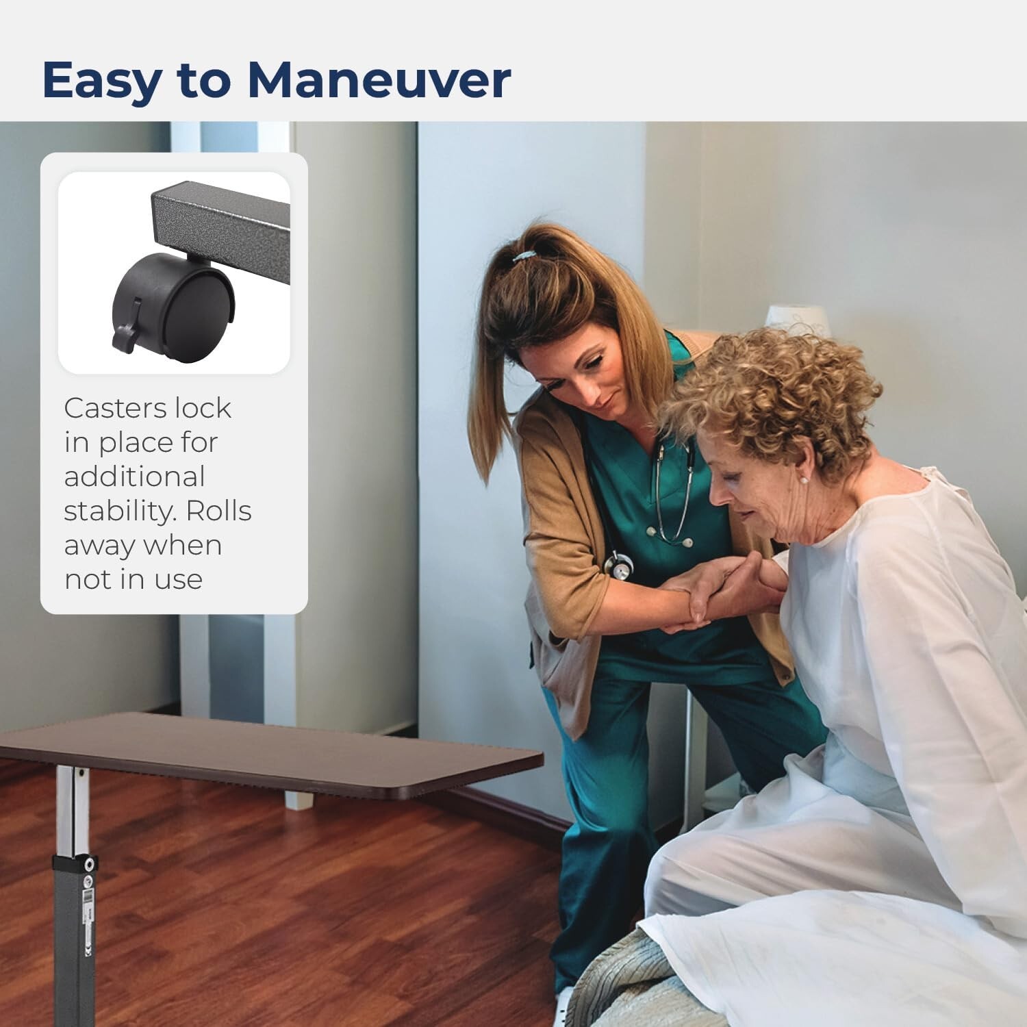 Drive Medical 13067 Non Tilt Top Overbed Table with Wheels, BedSide