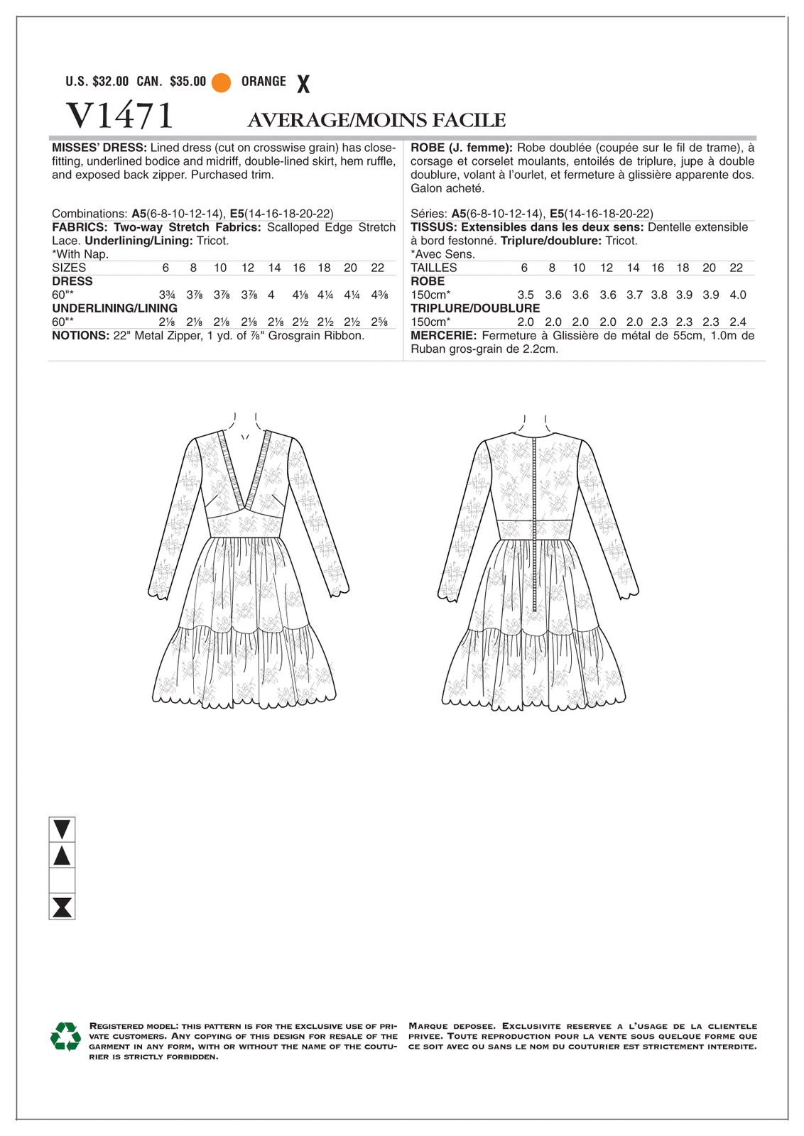 VOGUE SEWING PATTERN 1471 MISSES 14-22 DEEP V-NECK DRESS W/ MIDRIFF ...