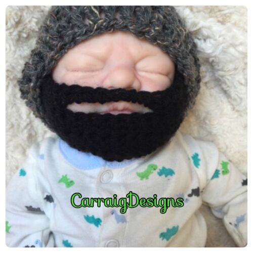 HANDMADE Baby boy Beard hat black Bearded photo grey prop beanie father cap dad - Picture 1 of 4