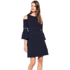 Eliza J. Women's Navy Blue Cold Shoulder Lace Bell Sleeve Dress size 10 CFK