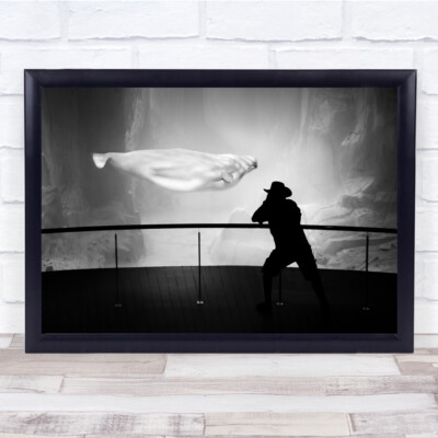 Aquarium Person Hat Rail Black & White Silhouette Graphic Valencia Spain Print