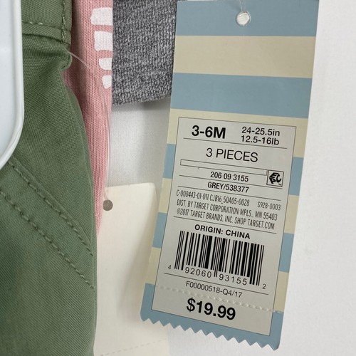 Cat & Jack Baby 3- 6 Month Three Piece Suit Gray Jacket Green Pants Pink T-Shirt - Picture 4 of 6
