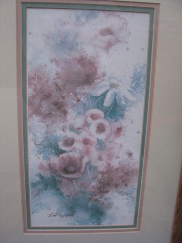 Solid Oak Framed Flower Print Picture-21x15-June Matthews-Pink Floral-32/1950-EC - Picture 2 of 6