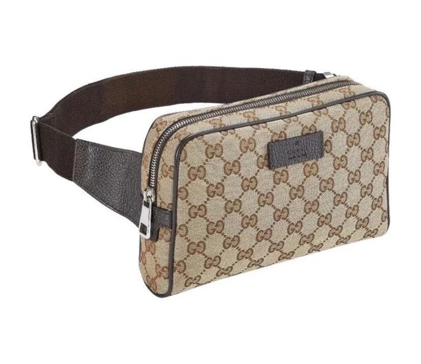 Gucci GG Monogram Brown Canvas Waist Bag Fanny Pack Clutch