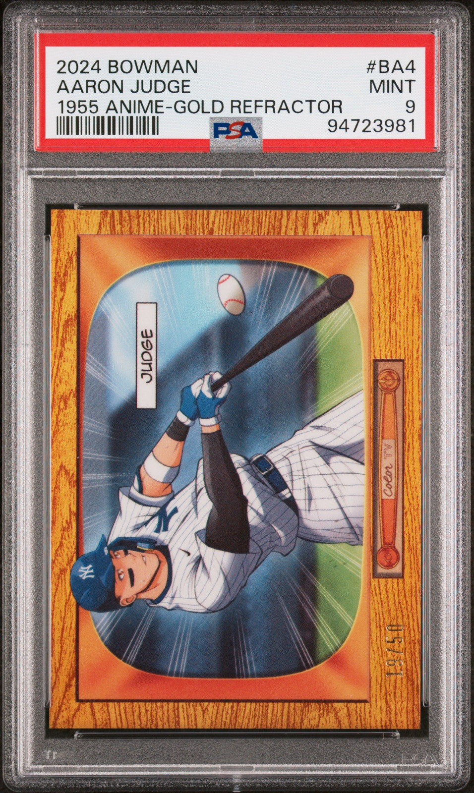 Topps Chrome 2024 Aaron Judge '55 Bowman Anime BA-4 Gold Refractor /50 PSA 9 SSP