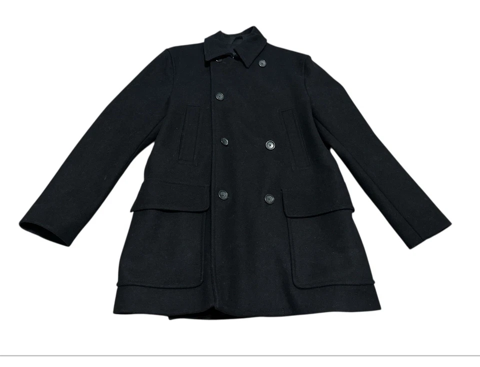EXPRESS Mens Coat Black Double Breasted Peacoat Lined Wool Blend M Medium - Image 3 of 4