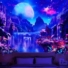 Blacklight UV Reactive Tapestry Trippy Neon Wall Hanging Glow in Dark Art Decors