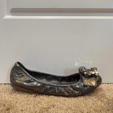 Miu Miu Shoes Womens Size 8 Silver Leather Jeweled Ballet Flats Made In Italy