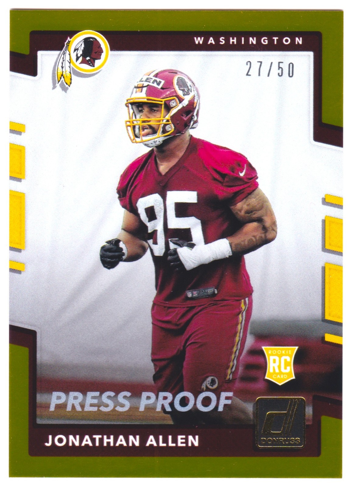 2017 Panini Donruss Jonathan Allen RC #388 Rookie Gold Press Proof Parallel #/50