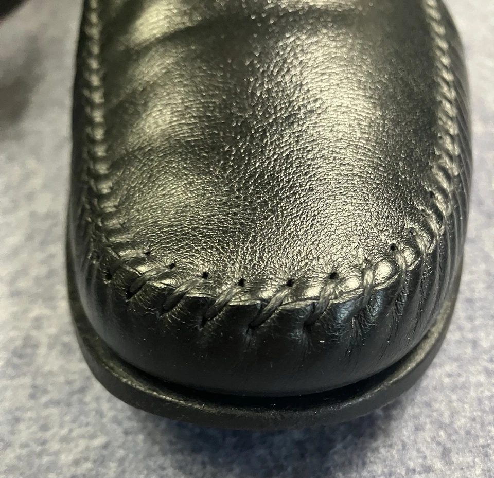 Zapatos Mocasines Santoni Para Hombre 11.5 D Cuero Negro Hechos en Italia Sin Cordones Foto 4 de 4