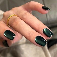 Dark Green Press on Nails Short Square Fake Nails 1 Fl Oz Pack of 24 Style 25