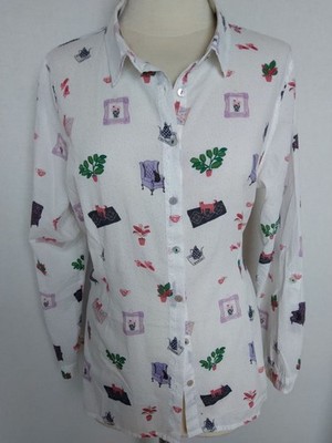 Süße Damen Bluse  weiß mit Katzenmotiven Baumwolle von White Stuff Gr.44