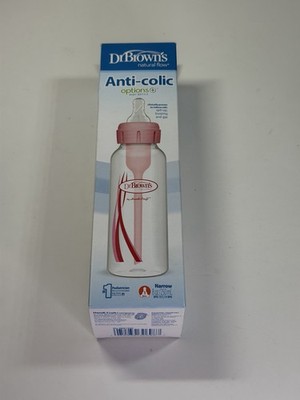 Dr. Brown s Options+ Anti-Colic Narrow Neck Baby Bottle 8oz Clear Pink BPA-Free