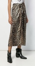 Ganni Leopard Midi Skirt Size 38. Silk 92% Elastane 8%