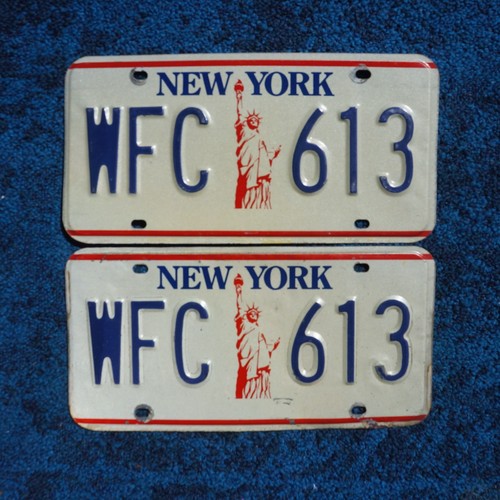 New York  STATUE OF LIBERTY Vintage License Plate  PAIR / SET # WFC 613