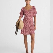 Madewell Puff Sleeve Mini Dress Size 12 Red Floral Cottage Coquette NV446