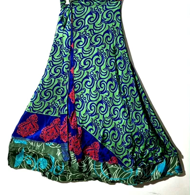 Incredible-art Vintage Silk Sari Magic Wrap Skirt Reversible Hippie Sarong - Image 1 of 4