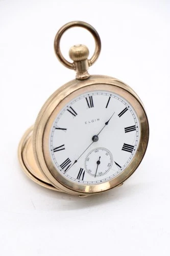 F Open Face Elgin Open Face Gold Plated Running Pocket Watch Keeping Time