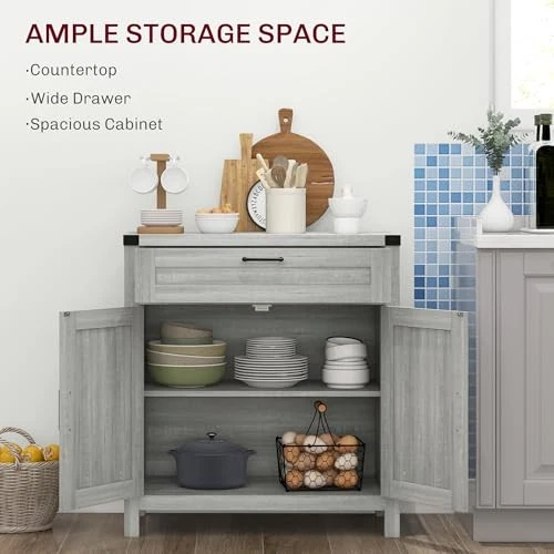 餐具柜带储物抽屉,现代农舍厨房橱柜带2个谷仓 — 第 4/4 张图片