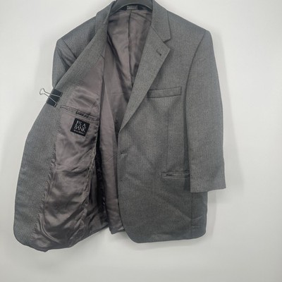 Jos A Bank 44S Silk Camel Hair Herringbone Blazer Sport Coat Suit Jacket Gray