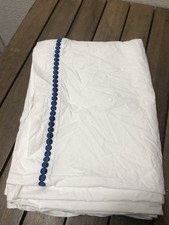 POTTERY BARN TEEN Twin Flat Sheet Embroidered Blue Pearls Dots White Cotton