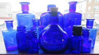 Clean Up Variety Lot of 12 Cobalt Blue Glass Perfume Medicine Druggist Bottle