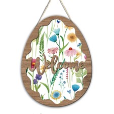 Easter Door Sign Wooden Door Decorations Sign Floral Bunny Wreath Front Decor