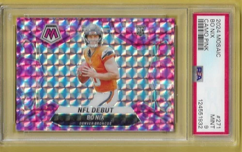 2024 Mosaic Camo Pink NFL Debut Bo Nix Broncos RC PSA 9