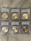 (6) Six Peace Silver Dollars $1 PCGS MS64