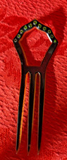 Vintage Amber Tone Celluloid Hair Comb with Green Rhinestones