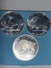 Three One Troy Ounce 999 Fine silver buffalo Rounds