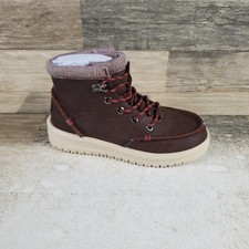 Hey Dude Bradley Classic Kids Boots Sz 13 C13 Cocoa Leather Mid-Top Lace-Up