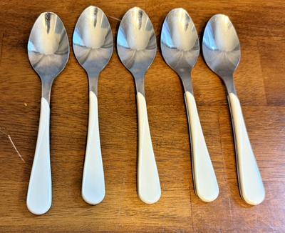 #ad 5 Spoons WF Washington Forge WAF11 White Ivory Swirl Stainless MCM Flatware $13.76