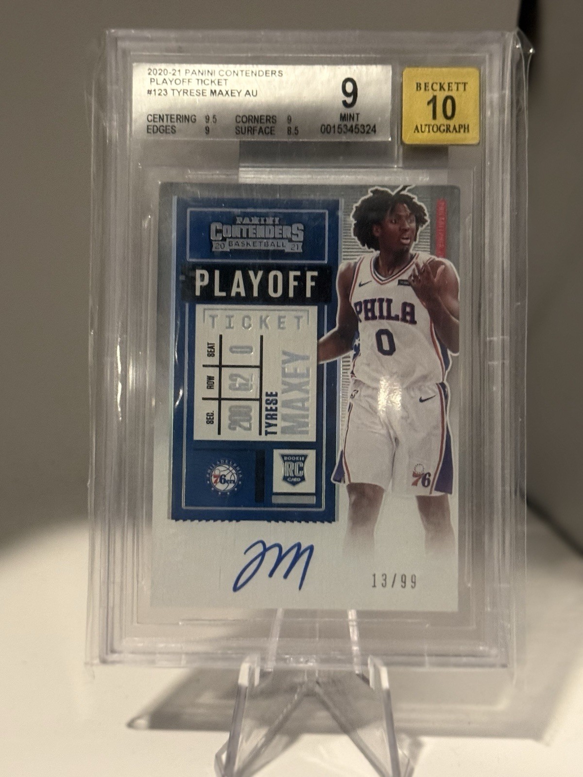 2020 Panini Contenders Playoff Ticket Tyrese Maxey RC AUTO /99 BGS 9 AUTO 10