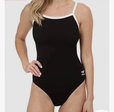 Speedo Women's Flyback Training One Piece Suit Solid Black/White - Size 14/40