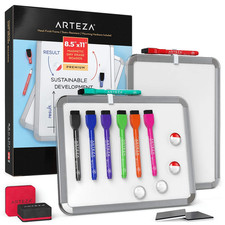 Arteza Magnetic White Board Set 2-Pack 8.5X11 Dry Erase Boards Markers Magnets