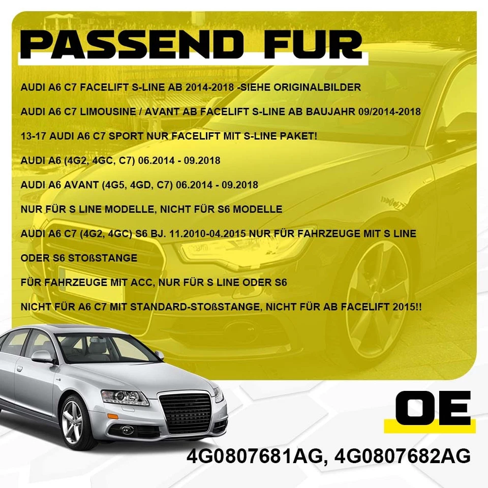 Stoßstangengitter SET schwarz glanz komplett für Audi A6 C7 S-Line ab 2014-2018 - Bild 2 von 4