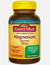 Nature Made Magnesium Glycinate 200mg per Serving 60 Capsules High Absorption