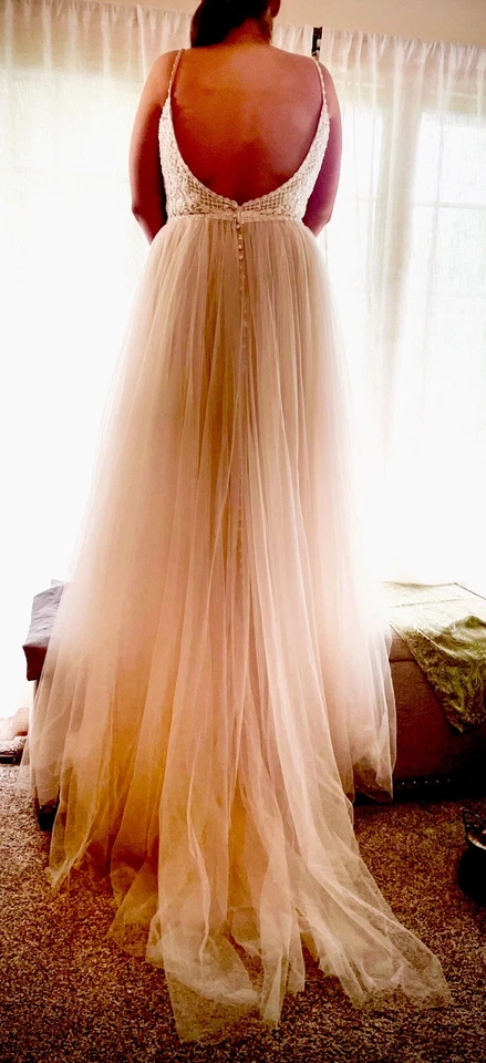 Nuevo vestido de novia beige con cuentas con etiquetas nunca usado talla 18 Foto 4 de 4