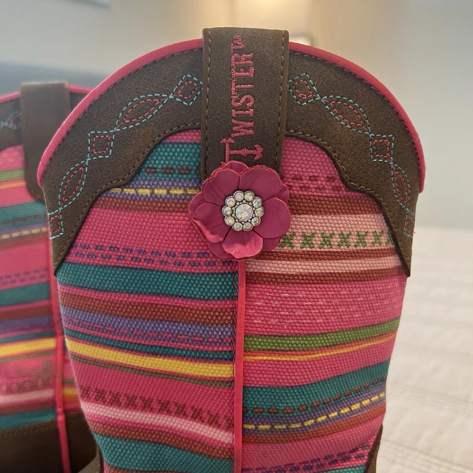 Детские разноцветные полосатые сапоги Twisted X для девочек размер 13 - Изображение 2 из 4