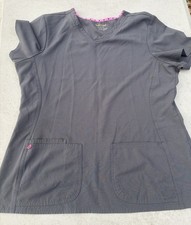 Heartsoul Women s XL Scrub Top V-neck Pewter Moisture Wicking Pre-owned