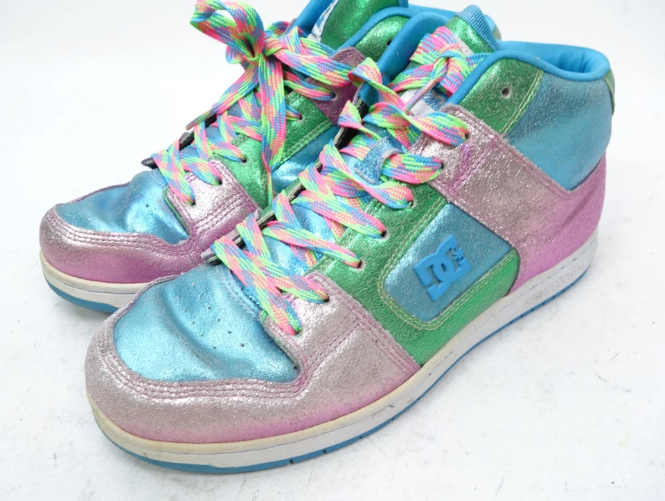 DC Shoes Manteca 2 Mid Shoes Womens Size 9 Metallic Multi Rainbow Laces 301950 - Image 4 of 4