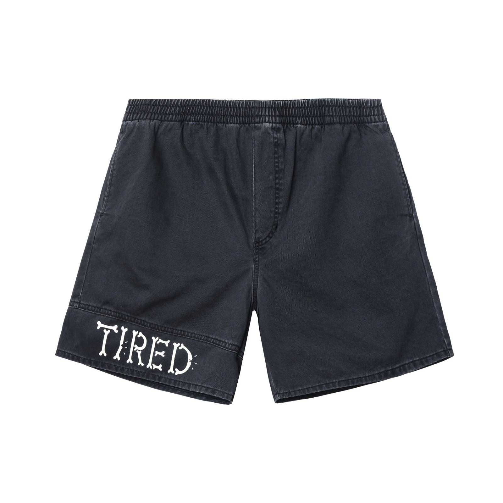 Pantalones Cortos de Skateboards Tired Broken Bones Negros de Algodón para Hombres