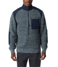 BASS OUTDOOR Mens Quarter Zip Patch Pullover Sweater, Blue, Small